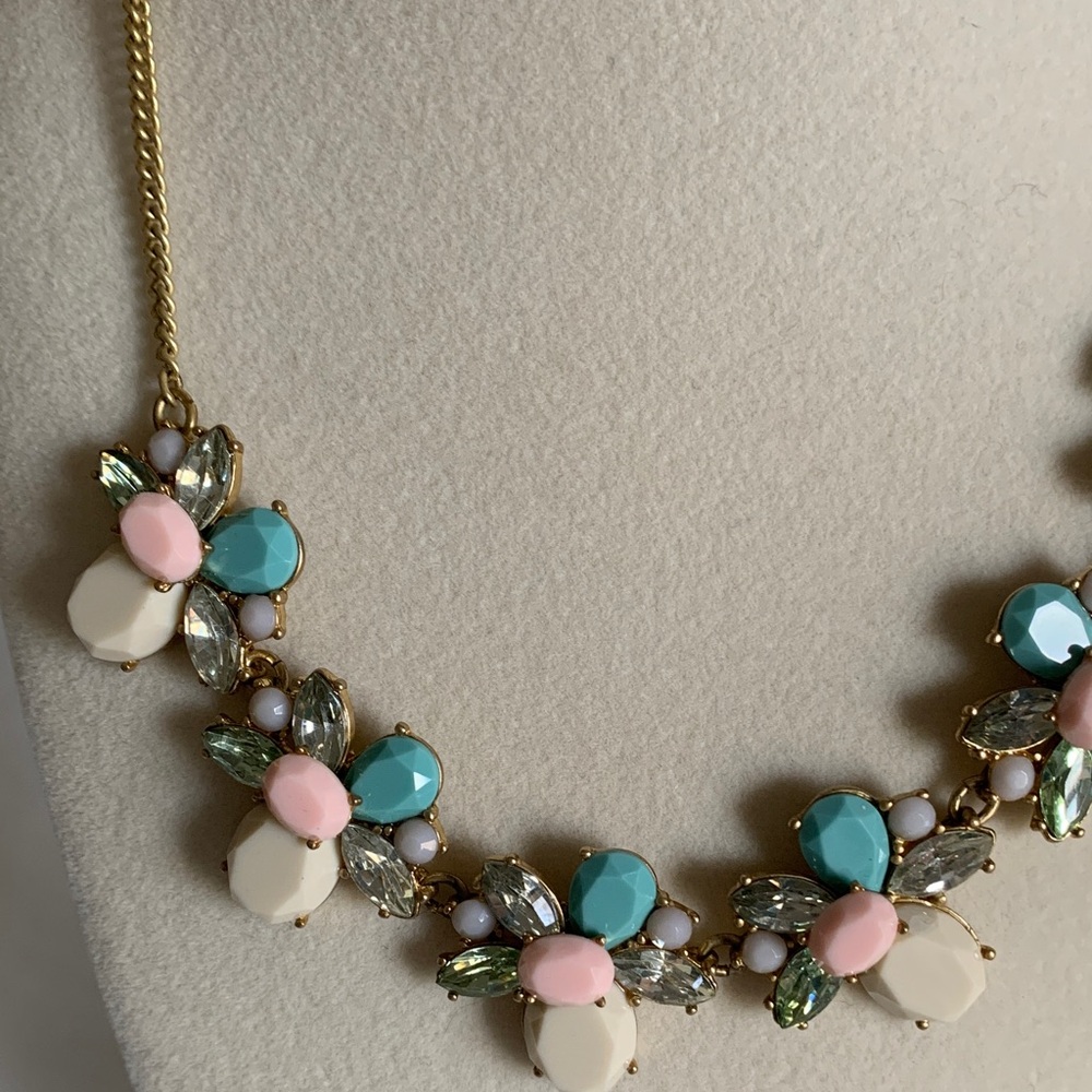 LOFT Gold Necklace with Pink and Blue Floral Accents - Picture 4 of 9